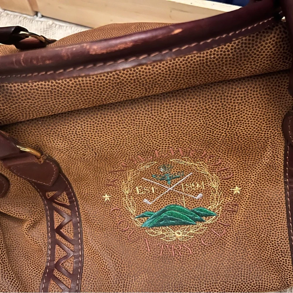 Vintage Leather Golf Duffel Bag with Embroidery